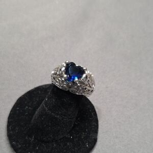 Dazzling Silver Ring with Deep Blue Stone